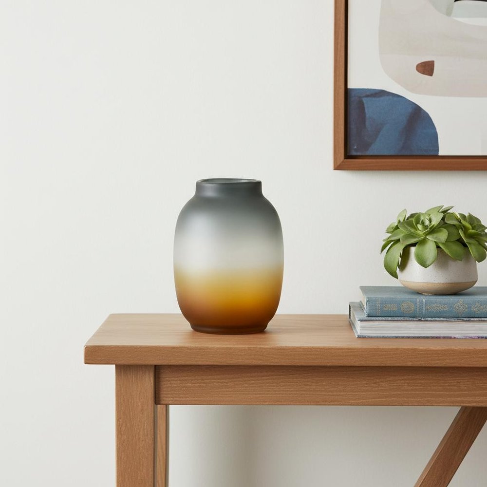 10" Charcoal And Orange Ombre Round Glass Table Vase HomeRoots