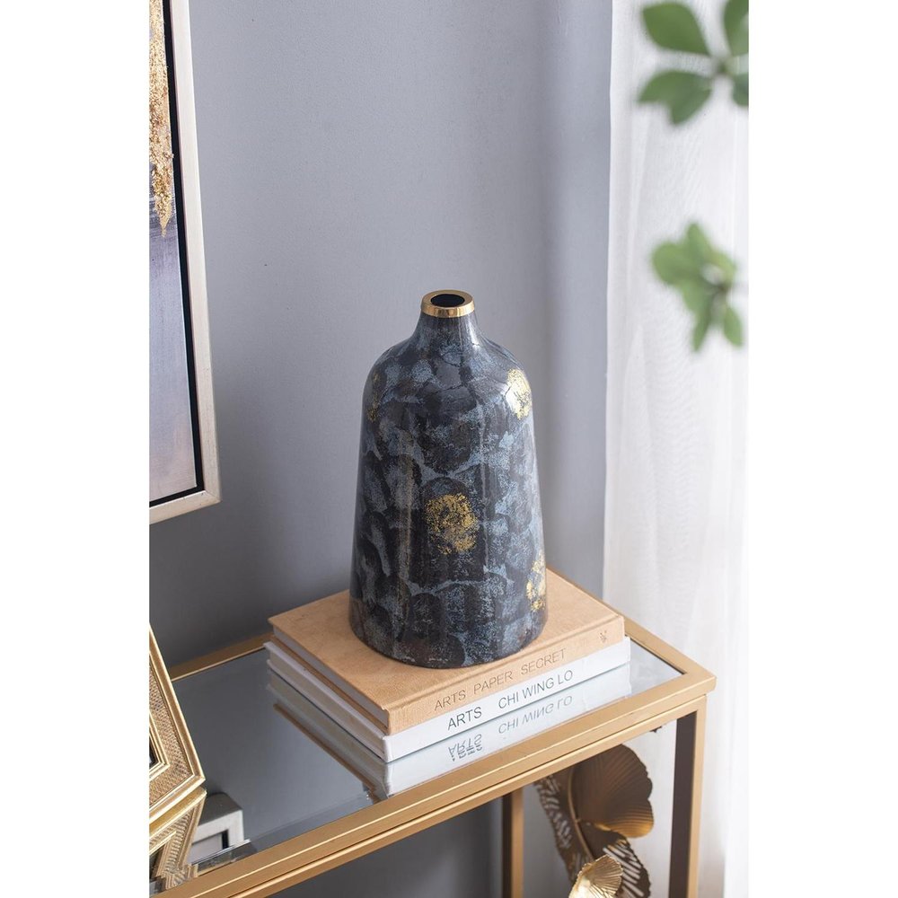 12" Blue And Gold Abstract Bud Glass Table Vase HomeRoots