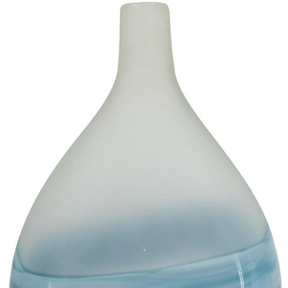 16" White And Blue Swirl Art Glass Table Vase HomeRoots