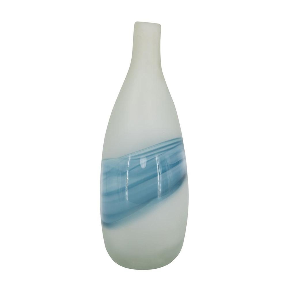 16" White And Blue Swirl Art Glass Table Vase HomeRoots