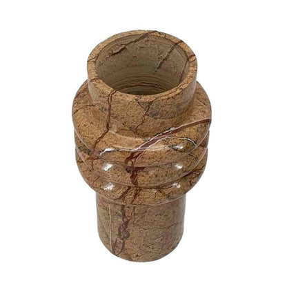 8" Brown Genuine Marble Ridged Table Vase