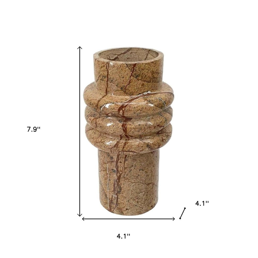 8" Brown Genuine Marble Ridged Table Vase HomeRoots