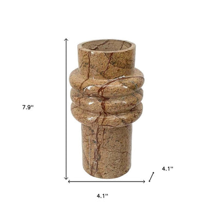 8" Brown Genuine Marble Ridged Table Vase HomeRoots