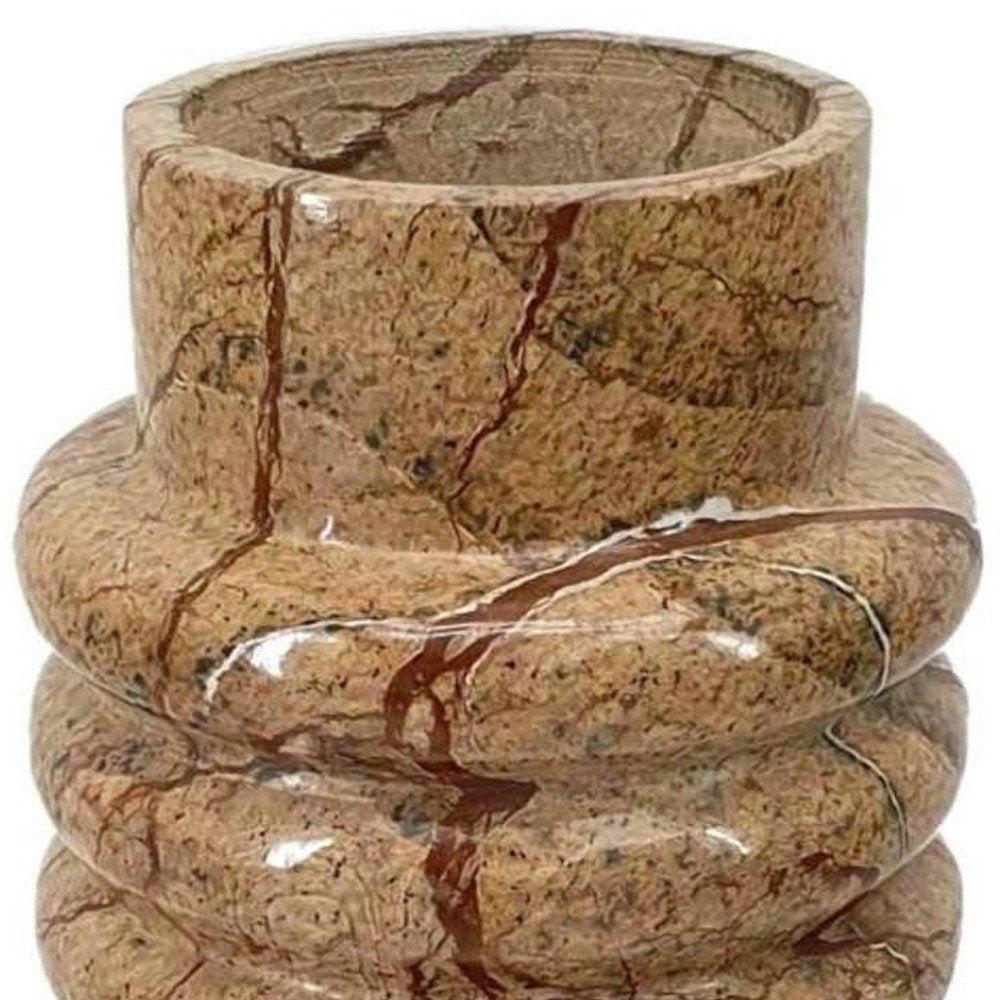 8" Brown Genuine Marble Ridged Table Vase HomeRoots