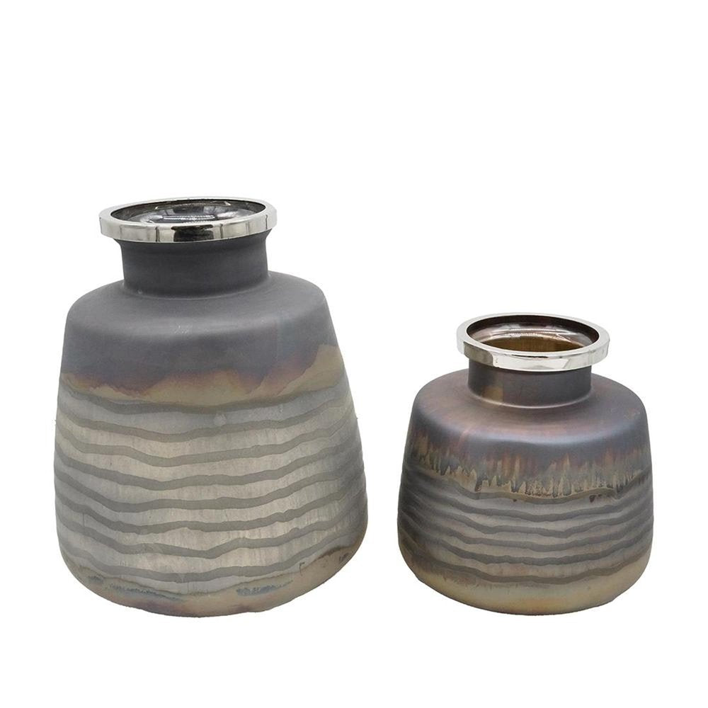 Set of Two Black And Gray Abstract Glass Round Table Vases HomeRoots