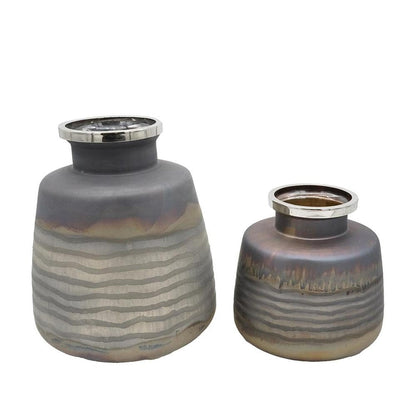 Set of Two Black And Gray Abstract Glass Round Table Vases HomeRoots