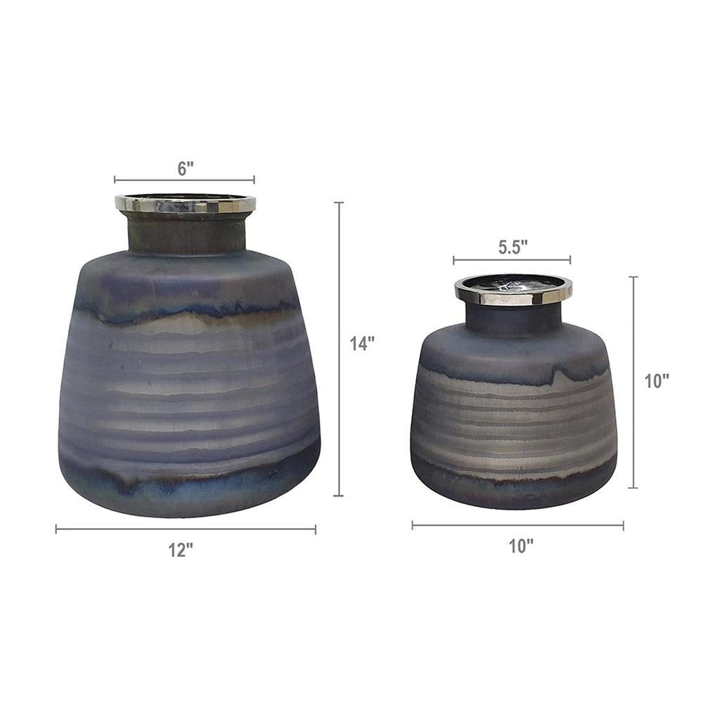 Set of Two Black And Gray Abstract Glass Round Table Vases HomeRoots