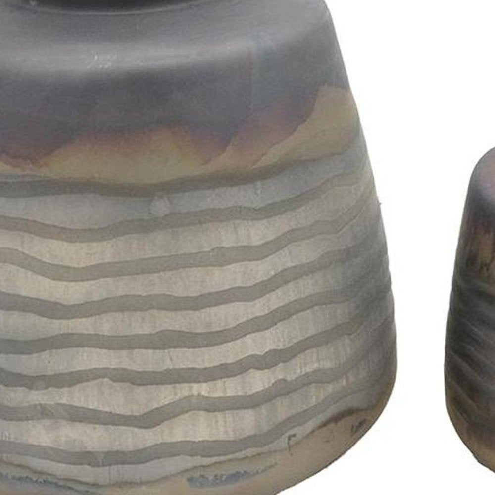 Set of Two Black And Gray Abstract Glass Round Table Vases HomeRoots