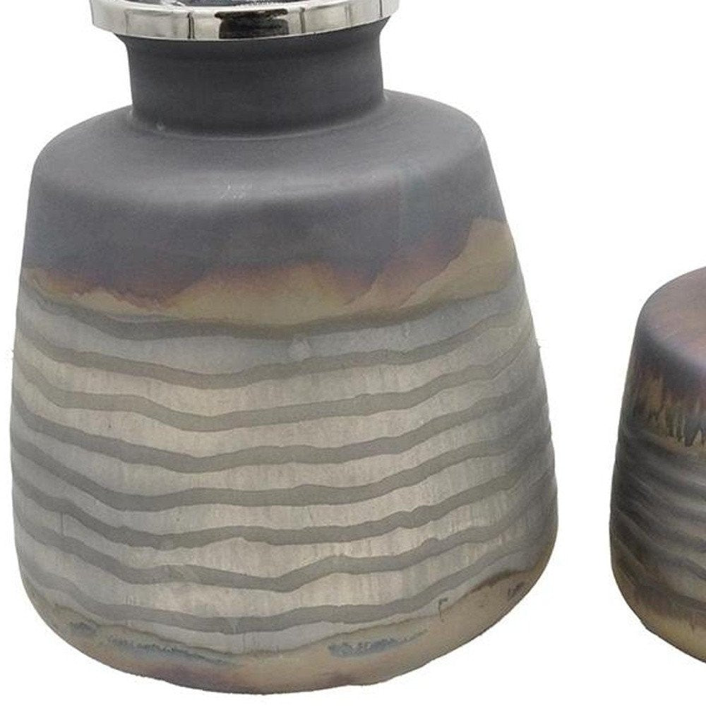 Set of Two Black And Gray Abstract Glass Round Table Vases HomeRoots