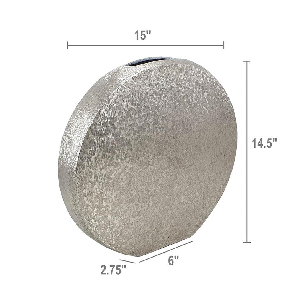 15" Silver Aluminum Round Disc Table Vase HomeRoots