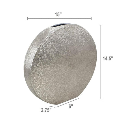 15" Silver Aluminum Round Disc Table Vase HomeRoots