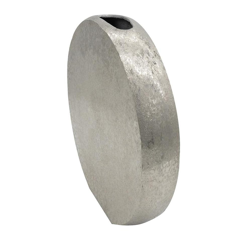 15" Silver Aluminum Round Disc Table Vase HomeRoots