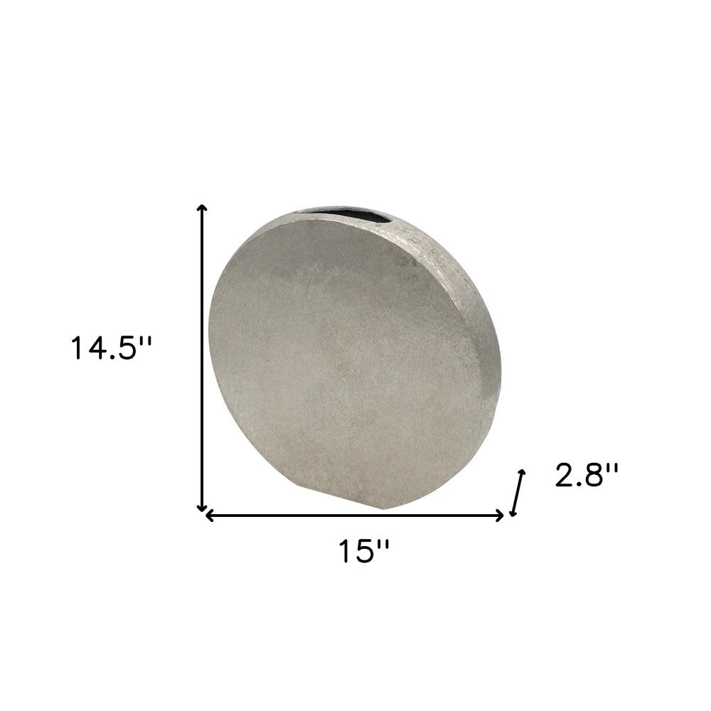 15" Silver Aluminum Round Disc Table Vase HomeRoots