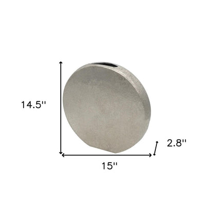 15" Silver Aluminum Round Disc Table Vase HomeRoots