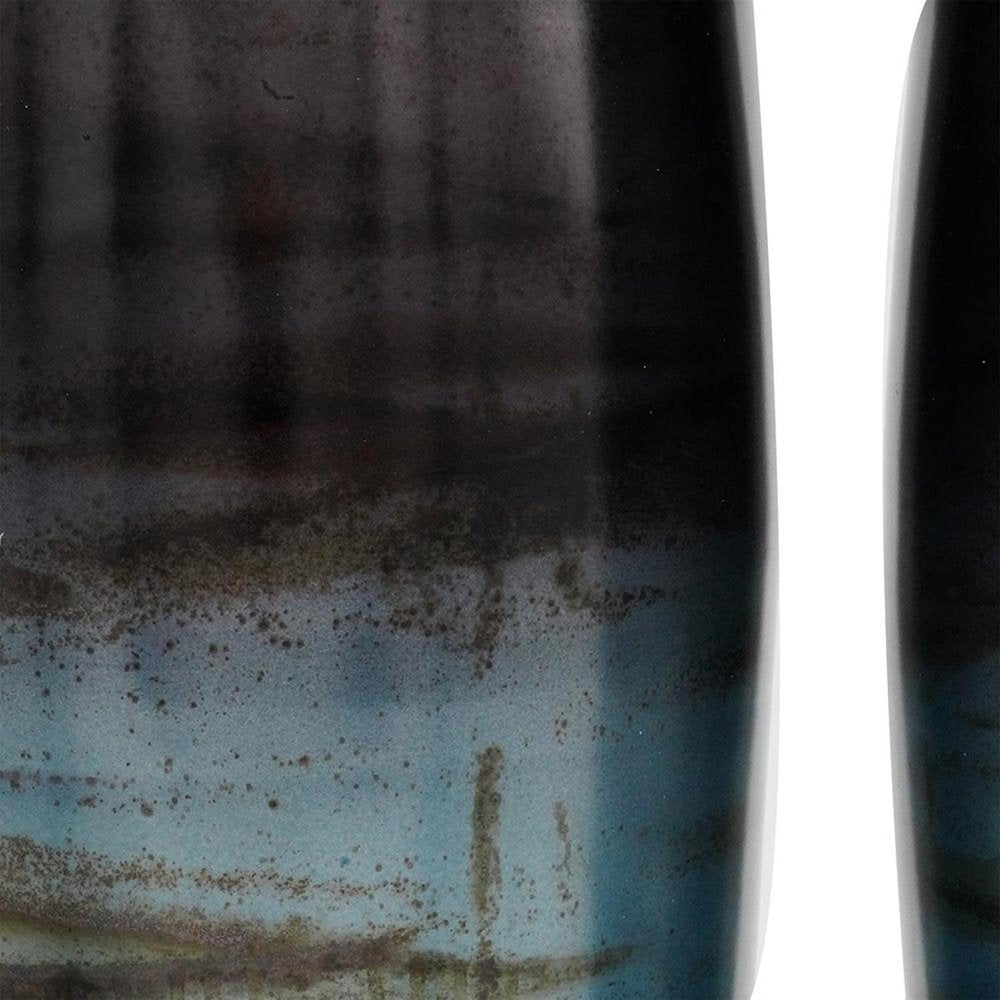 Set of Two Black And Blue Abstract Glass Cylinder Floor Vases — view 3