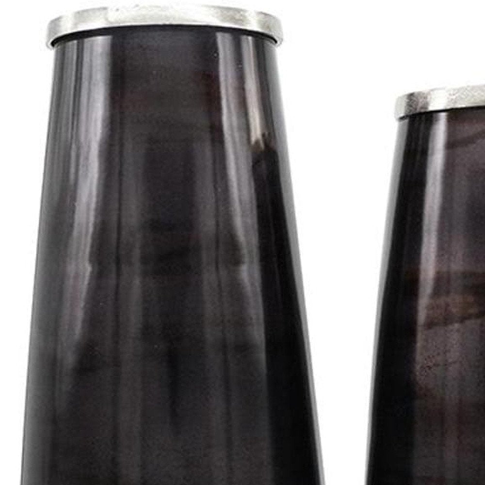Set of Two Black And Blue Abstract Glass Cylinder Floor Vases HomeRoots