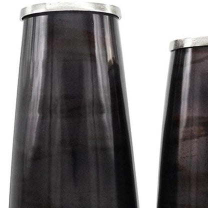Set of Two Black And Blue Abstract Glass Cylinder Floor Vases HomeRoots