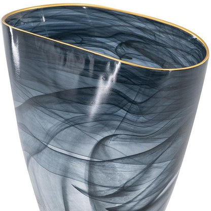 9" Charcoal Abstract Swirl Art Glass Table Vase HomeRoots
