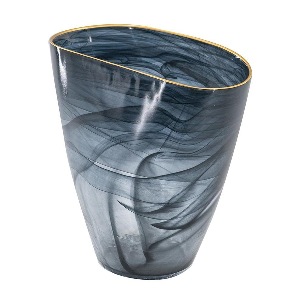 9" Charcoal Abstract Swirl Art Glass Table Vase HomeRoots