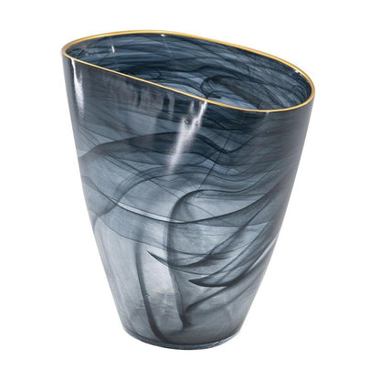 9" Charcoal Abstract Swirl Art Glass Table Vase HomeRoots