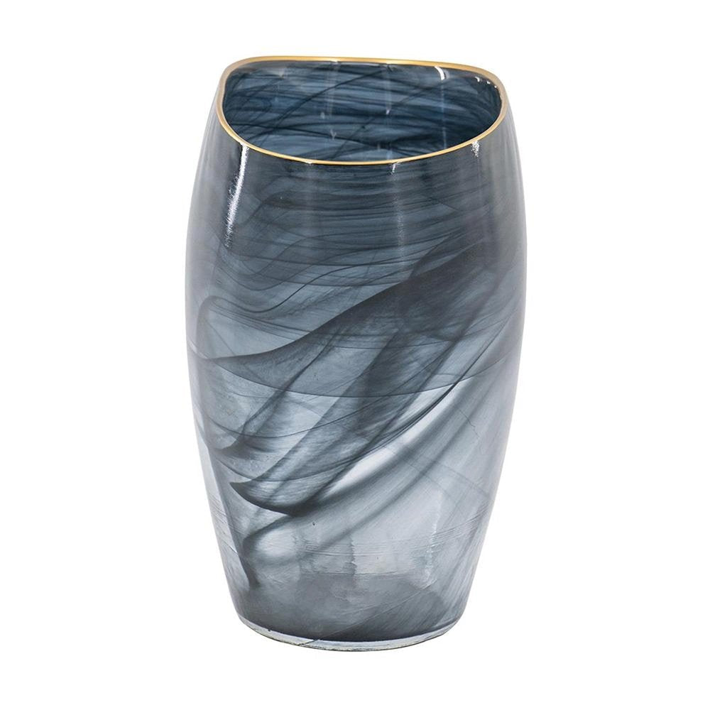9" Charcoal Abstract Swirl Art Glass Table Vase HomeRoots
