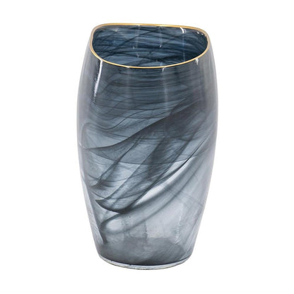9" Charcoal Abstract Swirl Art Glass Table Vase HomeRoots