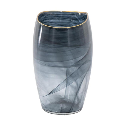 9" Charcoal Abstract Swirl Art Glass Table Vase HomeRoots
