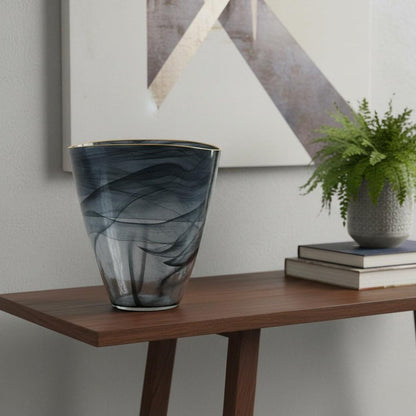 9" Charcoal Abstract Swirl Art Glass Table Vase HomeRoots