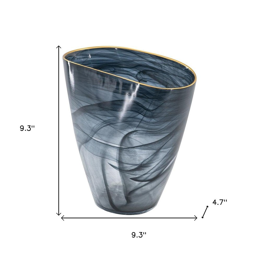 9" Charcoal Abstract Swirl Art Glass Table Vase HomeRoots