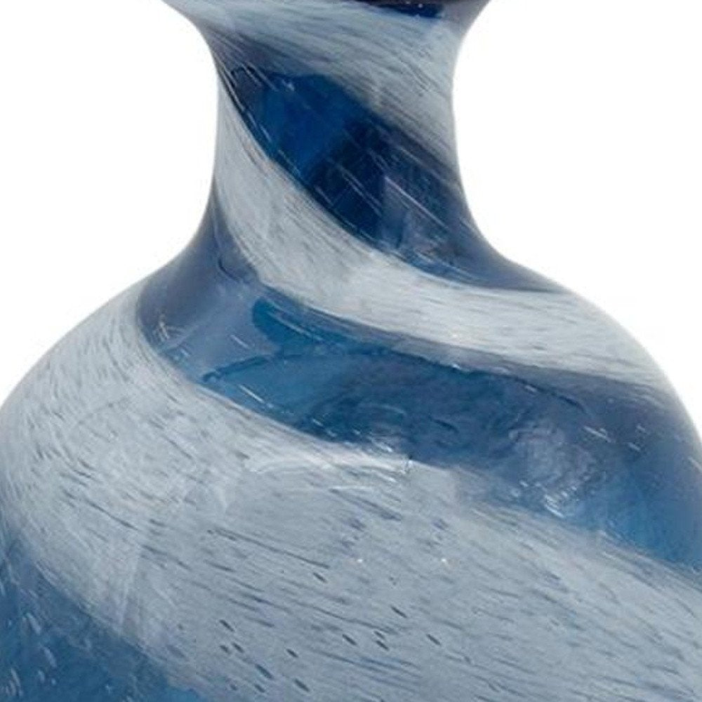 16" Blue And White Striped Swirl Art Glass Table Vase HomeRoots