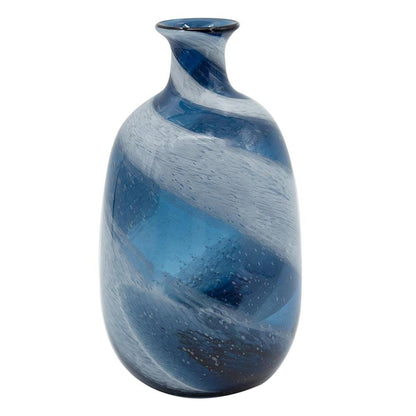 16" Blue And White Striped Swirl Art Glass Table Vase HomeRoots
