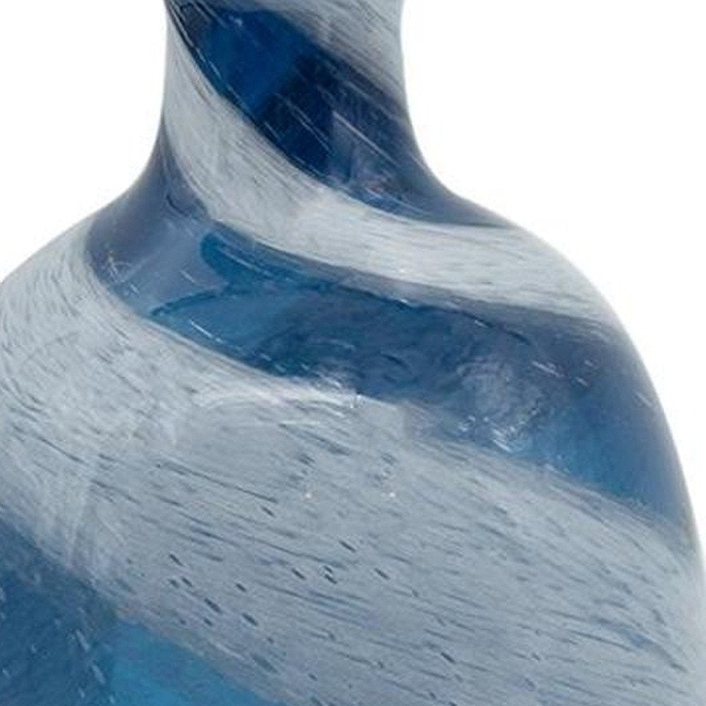 13" Blue And White Striped Swirl Art Glass Table Vase HomeRoots