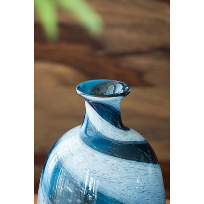 13" Blue And White Striped Swirl Art Glass Table Vase HomeRoots