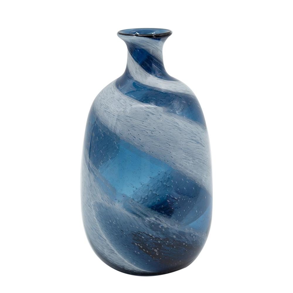 13" Blue And White Striped Swirl Art Glass Table Vase HomeRoots