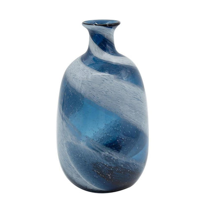 13" Blue And White Striped Swirl Art Glass Table Vase HomeRoots