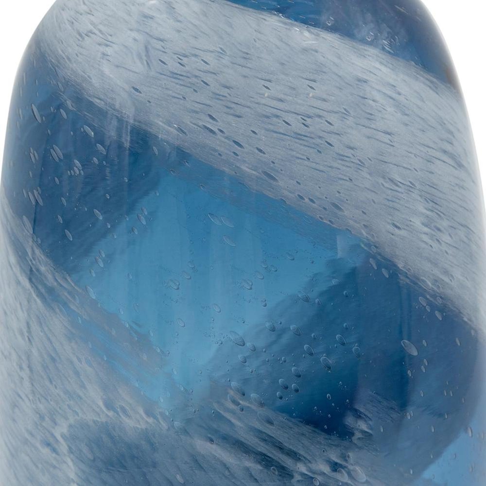 13" Blue And White Striped Swirl Art Glass Table Vase HomeRoots