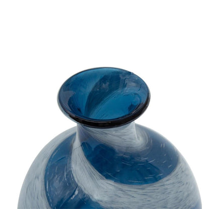 13" Blue And White Striped Swirl Art Glass Table Vase HomeRoots