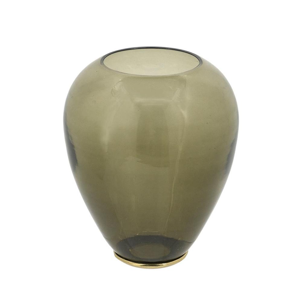 14" Dark Green And Gold Glass And Metal Round Ginger Jar HomeRoots