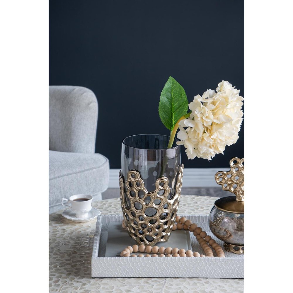 11" Black And Gold Glass And Aluminum Geo Circles Table Vase HomeRoots