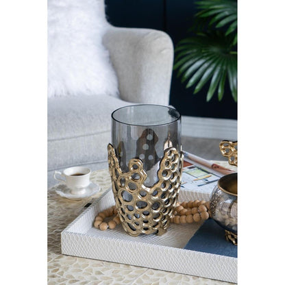 11" Black And Gold Glass And Aluminum Geo Circles Table Vase HomeRoots