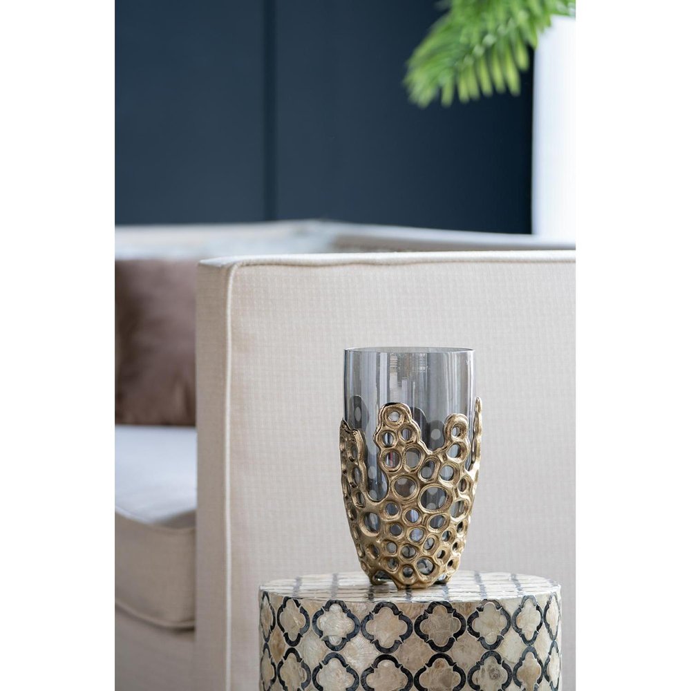 11" Black And Gold Glass And Aluminum Geo Circles Table Vase HomeRoots