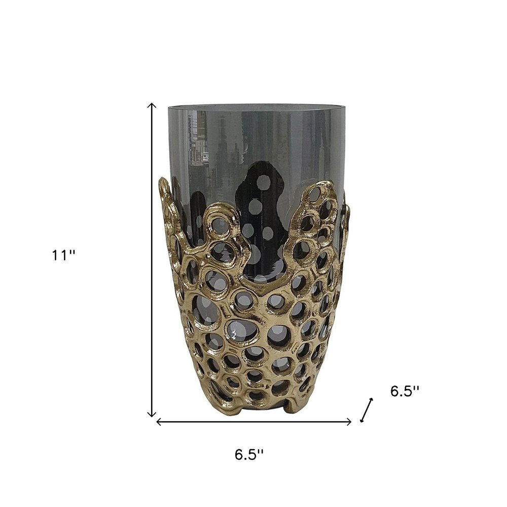 11" Black And Gold Glass And Aluminum Geo Circles Table Vase HomeRoots