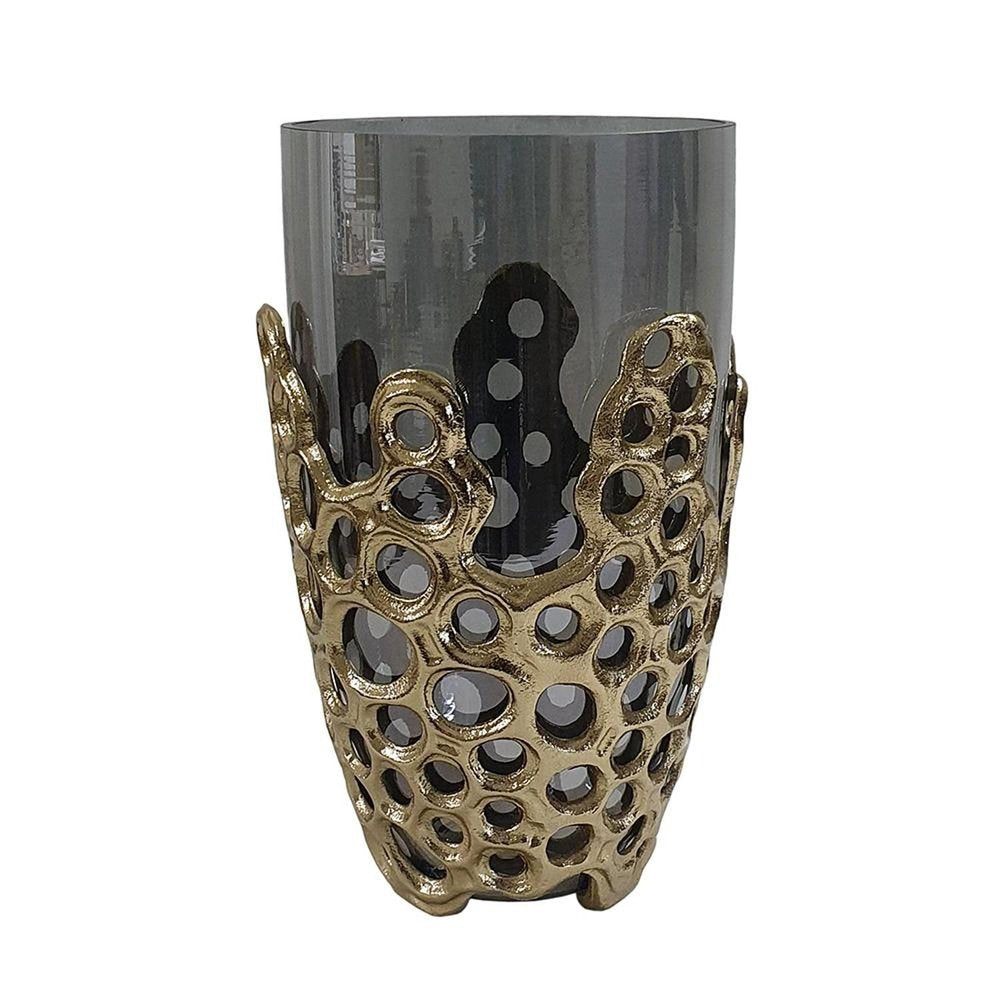 11" Black And Gold Glass And Aluminum Geo Circles Table Vase HomeRoots