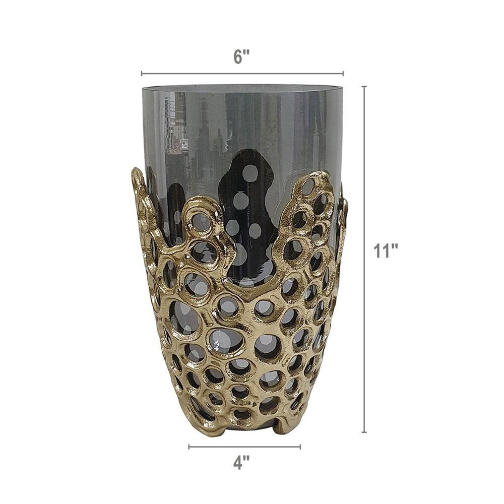 11" Black And Gold Glass And Aluminum Geo Circles Table Vase HomeRoots