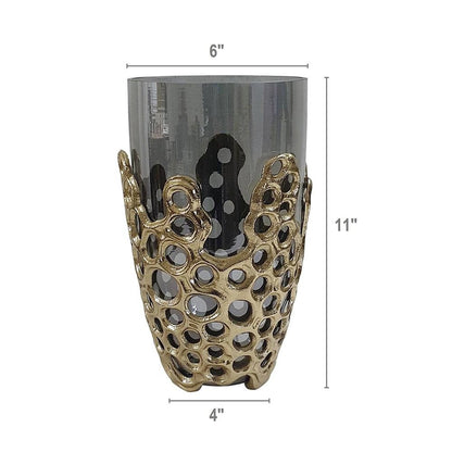 11" Black And Gold Glass And Aluminum Geo Circles Table Vase HomeRoots