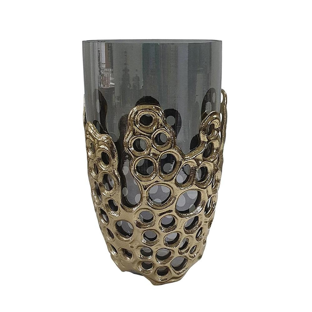 11" Black And Gold Glass And Aluminum Geo Circles Table Vase HomeRoots