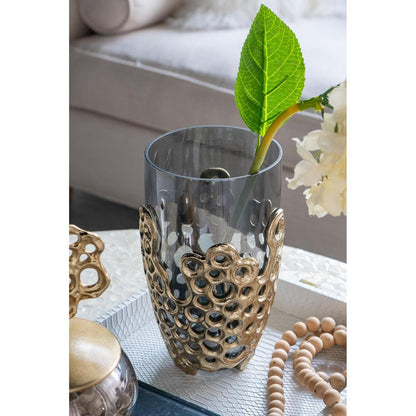 11" Black And Gold Glass And Aluminum Geo Circles Table Vase HomeRoots