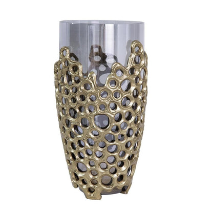 15" Black And Gold Aluminum And Glass Cylinder Table Vase HomeRoots