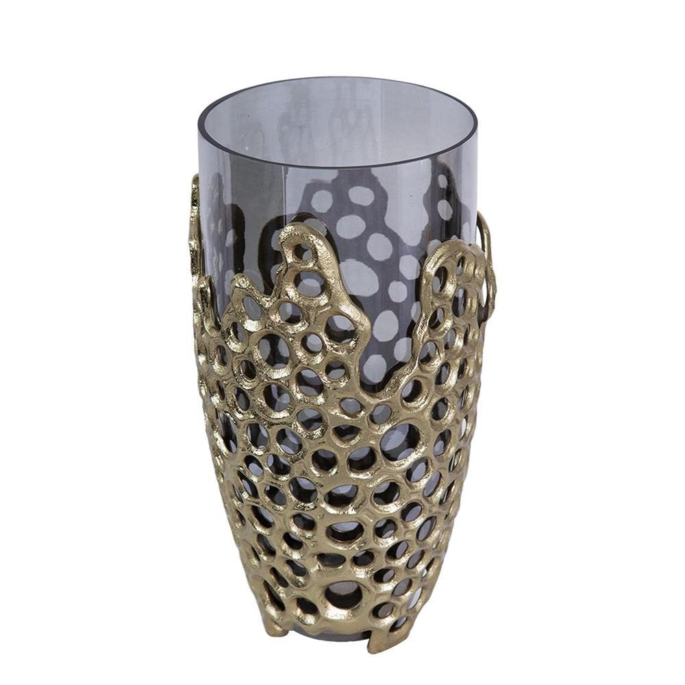 15" Black And Gold Aluminum And Glass Cylinder Table Vase HomeRoots