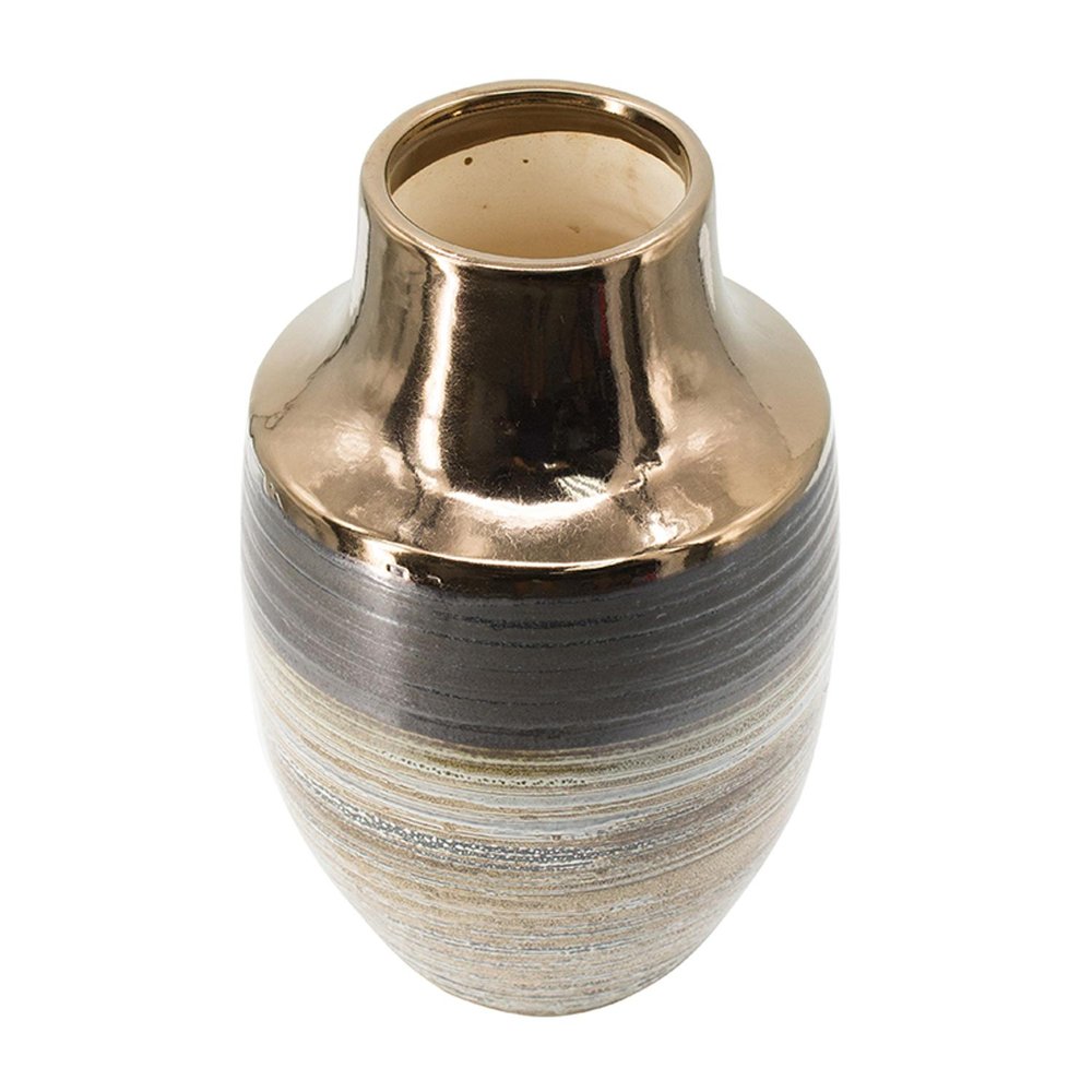 11" Brown And Bronze Striped Ceramic Round Table Vase HomeRoots